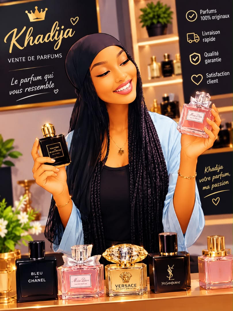 Khadija tenant un flacon de parfum